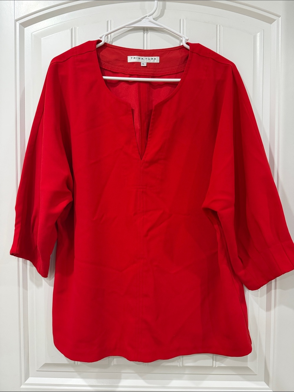 EUC Trina Turk Vibrant Red Split V-Neck Tunic